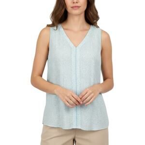 41 Hawthorn Women’s V-Neck Sleeveless Floral Blouse Top Blue White NWT Size XL